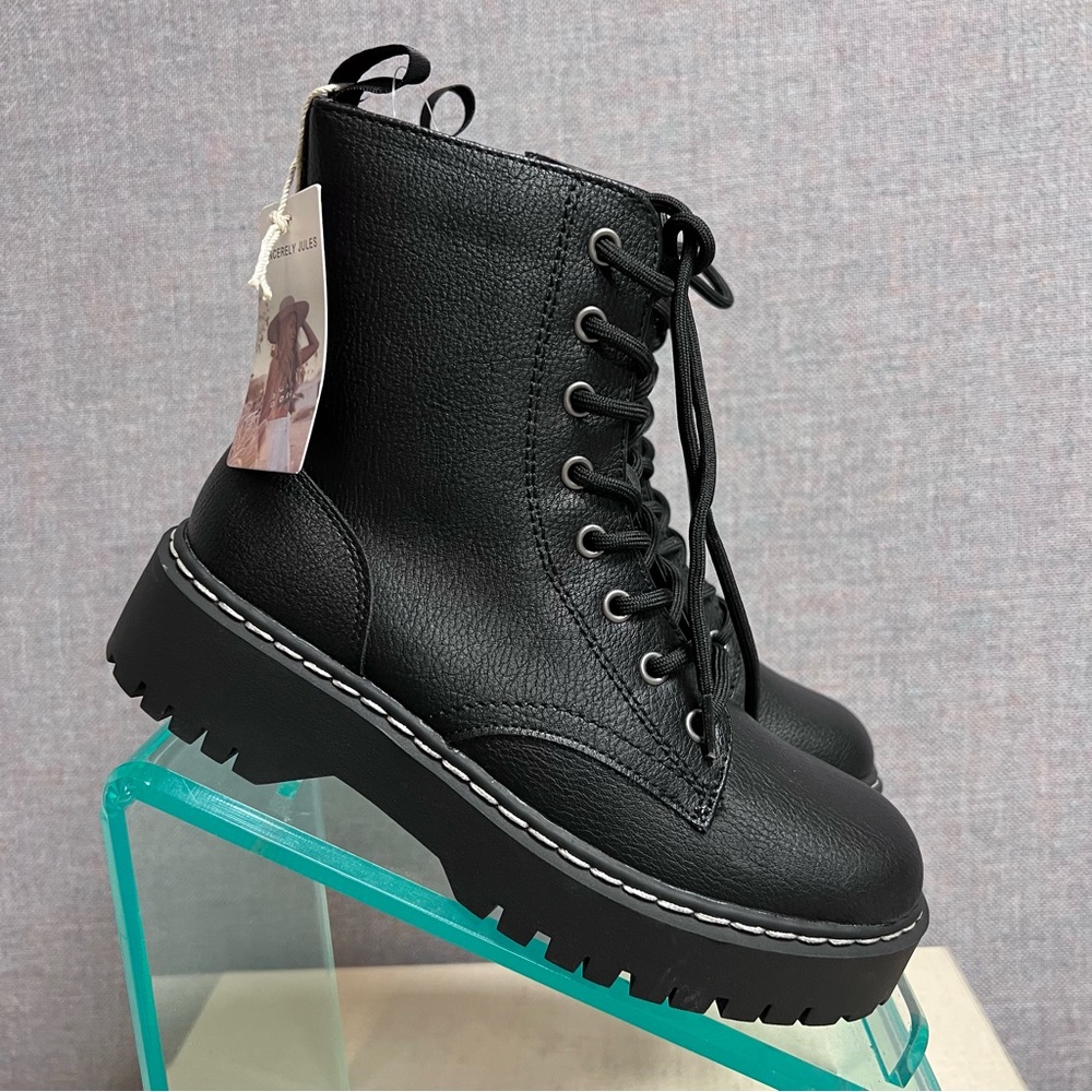 Sincerely Jules Harley Combat Boots Black Platform Lace Up Zip Sz 7.5 NWT